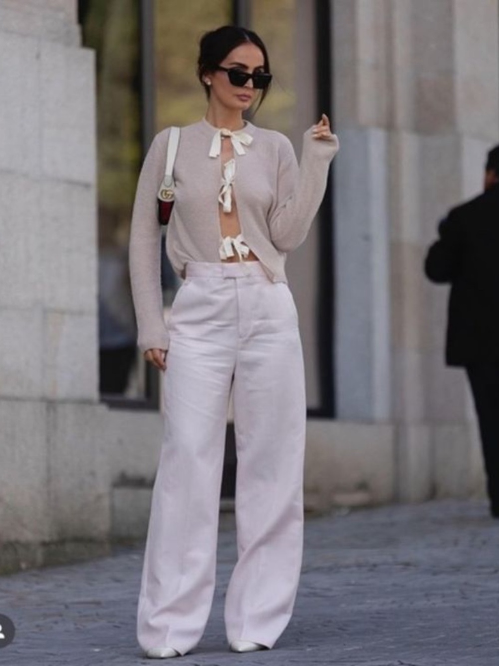 ZARA Pale Blush Bow-Tie Knit Cardigan